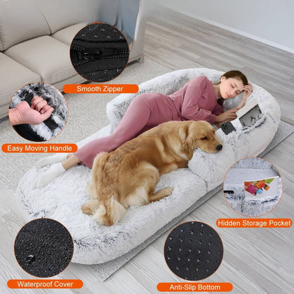 PupCuddle™ – Human-Size Dog Bed with Blanket